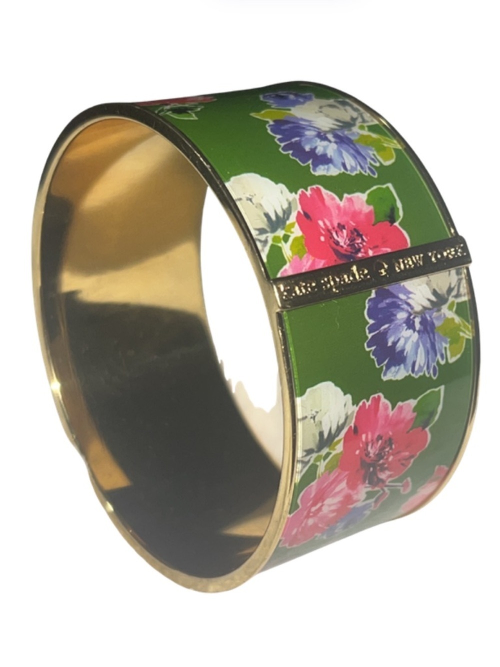 Kate Spade New York Spring Bloom Paper Green Floral Wide Bangle Bracelet
